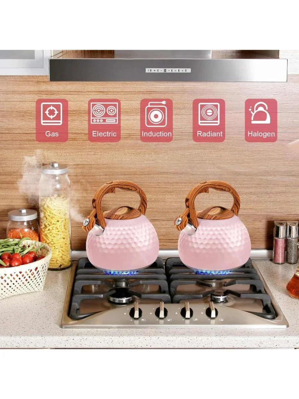 GGC 3.1QT Cute Pink Stainless Steel Whistling Tea Kettle For Kitchen Stove Top